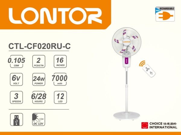 Lontor Rechargeable Fan - 16 Inches